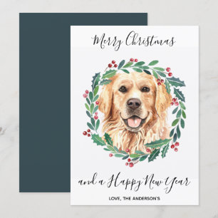 Golden Retriever Dog Elegant Merry Christmas Holiday Card