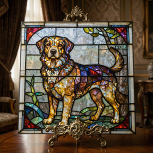 Golden Retriever Dog Faux Stained Glass Mosaic Art Tile
