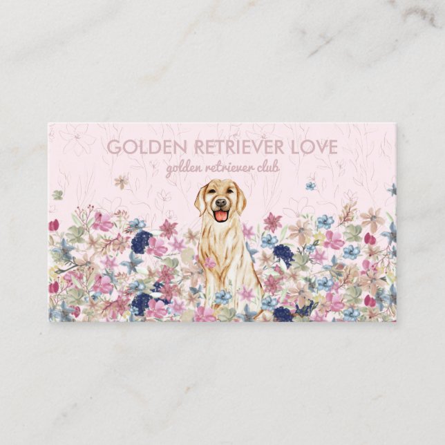 Golden Retriever Dog Floral Editable Business Card (Front)