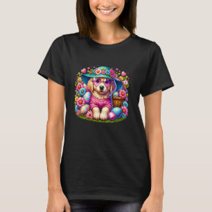 Golden Retriever Dog Floral Eggs Easter Day Dog Lo T-Shirt