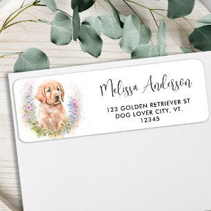 Golden Retriever Dog Floral Puppy Return Address