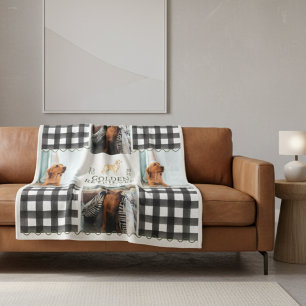 Golden Retriever Dog Four Photo Checkered Gingham  Fleece Blanket