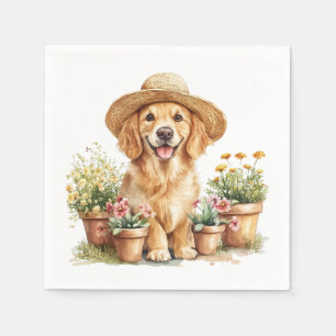 Golden Retriever Dog Gardening Flower Pots Napkin