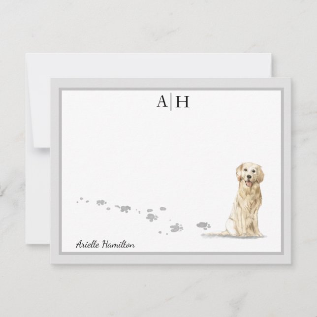 Golden Retriever Dog Grey Border Monogram Custom Card (Front)