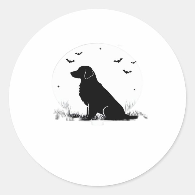 Golden Retriever Dog � Halloween Moon Silhouette O Classic Round Sticker (Front)