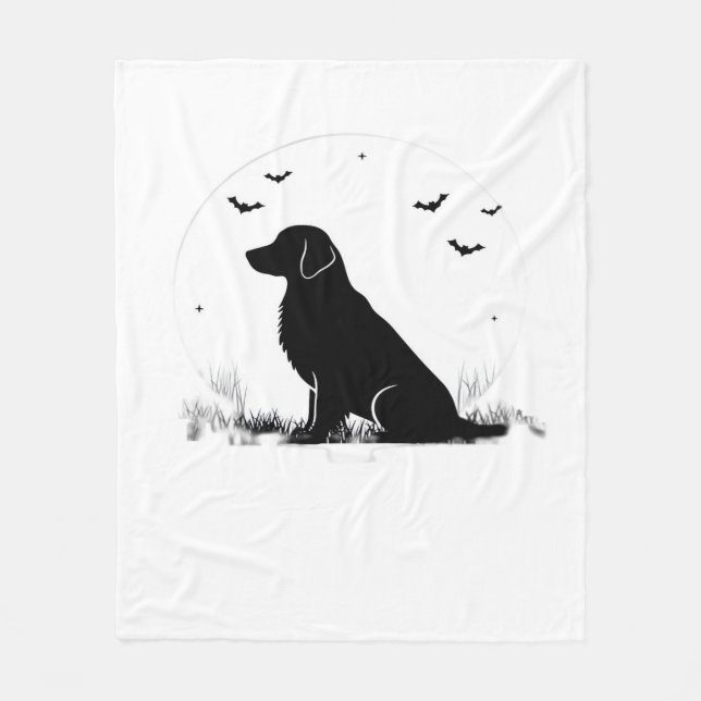 Golden Retriever Dog – Halloween Moon Silhouette O Fleece Blanket (Front)