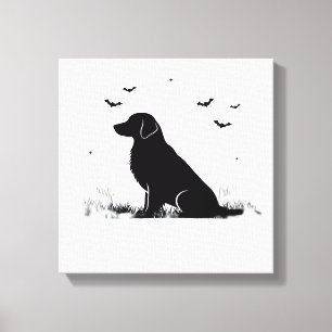 Golden Retriever Dog Halloween Moon Silhouette Ov Canvas Print