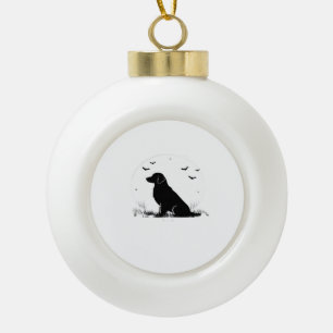 Golden Retriever Dog Halloween Moon Silhouette Ov Ceramic Ball Christmas Ornament