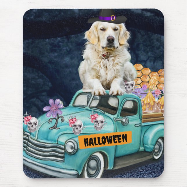 Golden Retriever Dog Halloween Truck Scary Night  Mouse Mat (Front)
