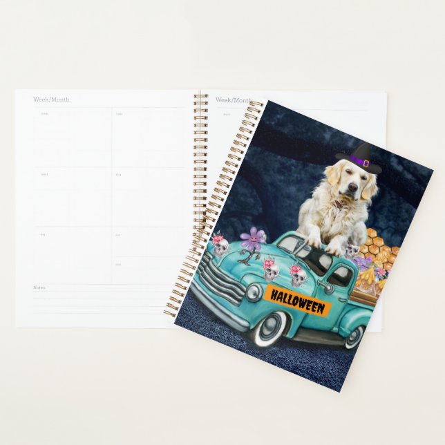 Golden Retriever Dog Halloween Truck Scary Night Planner (Display)