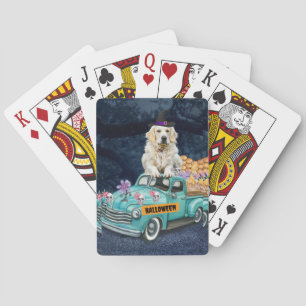 Golden Retriever Dog Halloween Truck Scary Night  Playing Cards