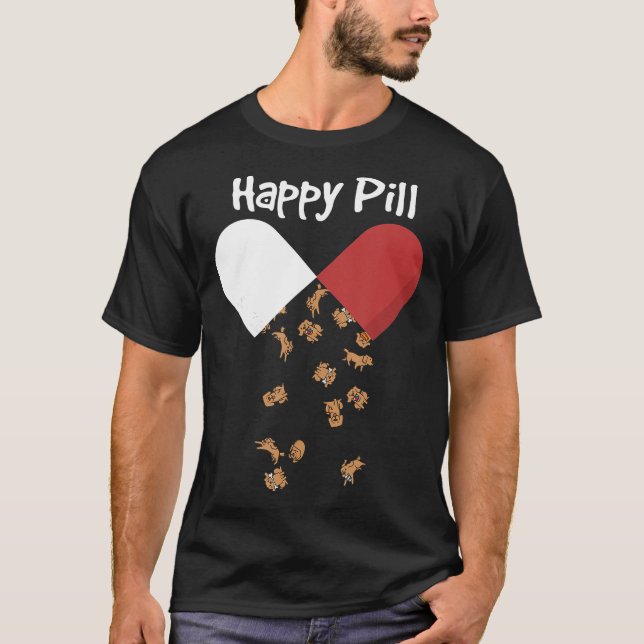 Golden Retriever Dog Happy Pill Golden Mum Dad T-Shirt (Front)