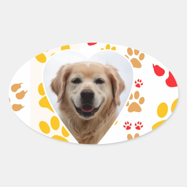Golden Retriever Dog Hearts Paws Print Oval Sticker (Front)