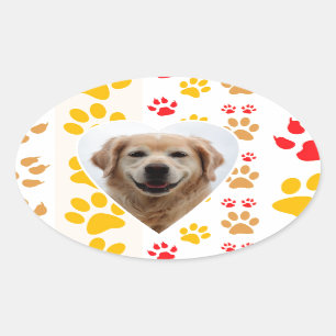 Golden Retriever Dog Hearts Paws Print Oval Sticker