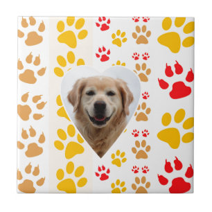 Golden Retriever Dog Hearts Paws Print Tile