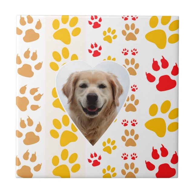 Golden Retriever Dog Hearts Paws Print Tile (Front)