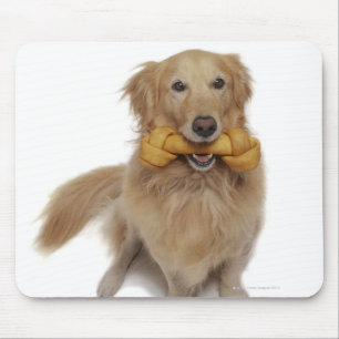 Golden Retriever Dog holding bone in mouth Mouse Mat
