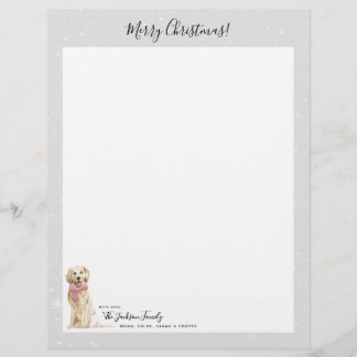 Golden Retriever Dog Holiday Christmas Letter Custom Letterhead