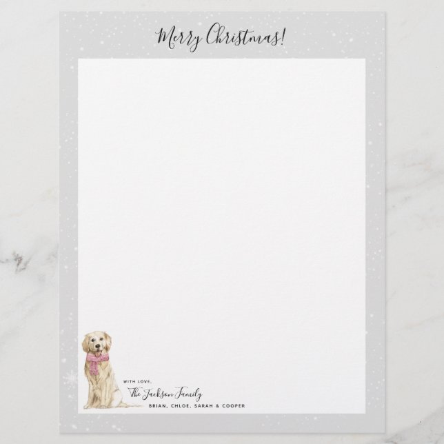 Golden Retriever Dog Holiday Christmas Letter Custom Letterhead (Front)