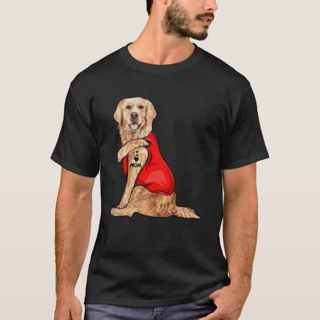 golden retriever dog I love mum tattoo T-Shirt (Front)