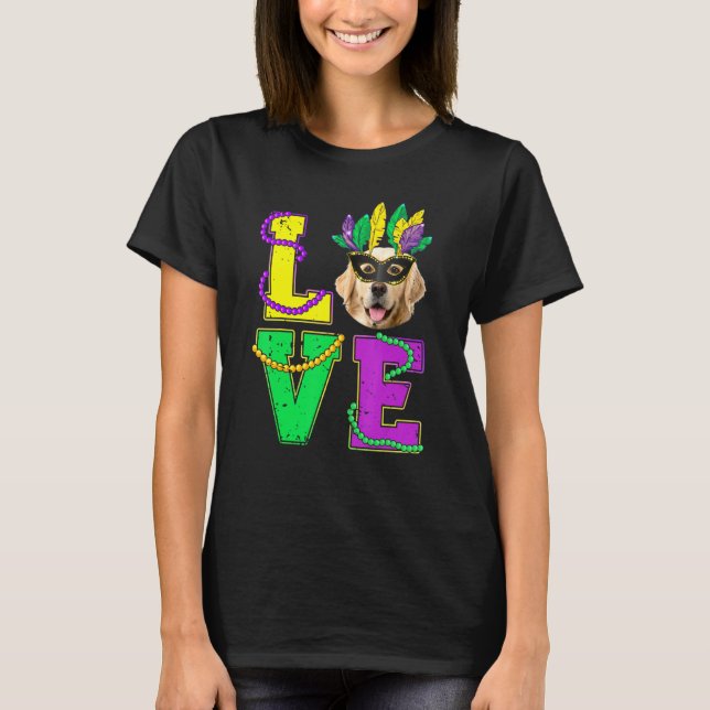 Golden Retriever Dog I Love Puppy Mardi Gras Men W T-Shirt (Front)