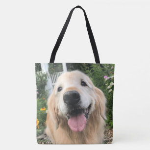 Golden Retriever Dog in Flower Garden Tote Bag