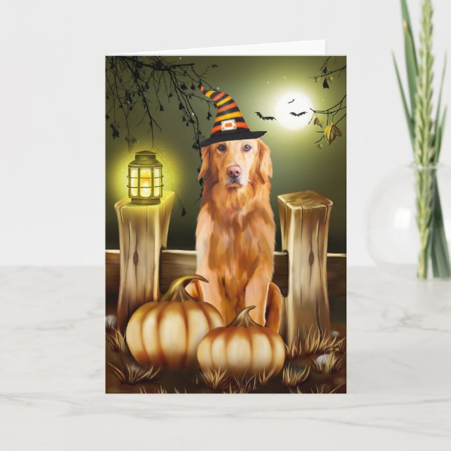 Golden Retriever Dog in Halloween Costume Card (Front)