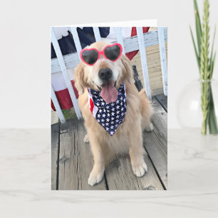 Golden Retriever Dog in Independence Day Glasses Card