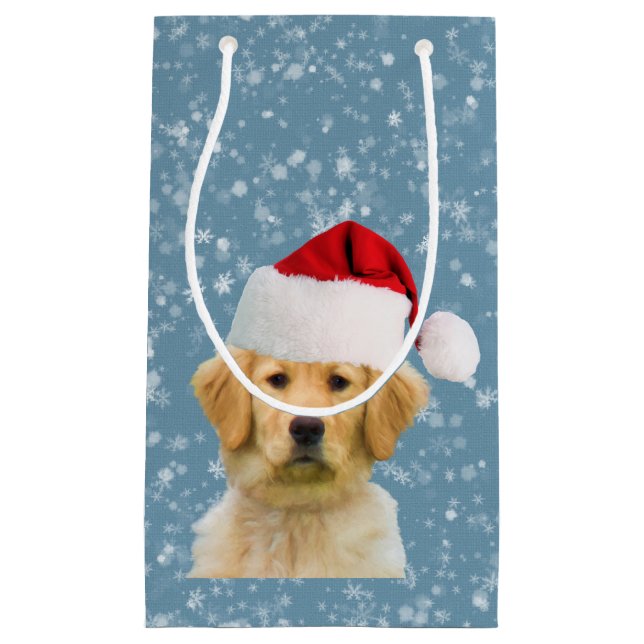 Golden Retriever Dog in Santa Hat Small Gift Bag (Front)