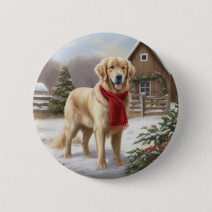 Golden Retriever Dog in Snow Christmas 6 Cm Round Badge