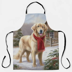 Golden Retriever Dog in Snow Christmas  Apron