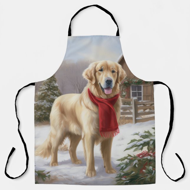 Golden Retriever Dog in Snow Christmas  Apron (Front)