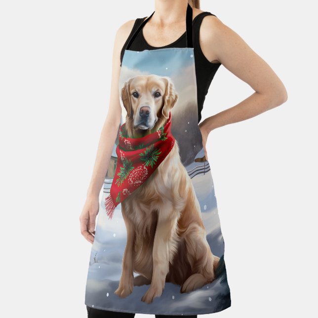 Golden Retriever Dog in Snow Christmas Apron (Insitu)