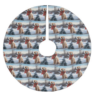 Golden Retriever Dog in Snow Christmas Brushed Polyester Tree Skirt