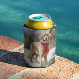 Golden Retriever Dog in Snow Christmas  Can Cooler