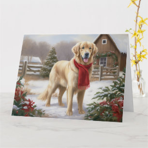 Golden Retriever Dog in Snow Christmas  Card