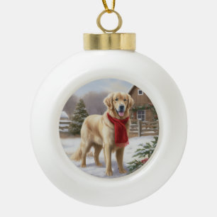 Golden Retriever Dog in Snow Christmas  Ceramic Ball Christmas Ornament