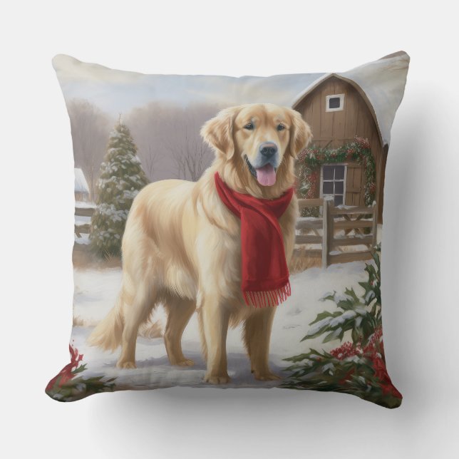 Golden Retriever Dog in Snow Christmas  Cushion (Front)