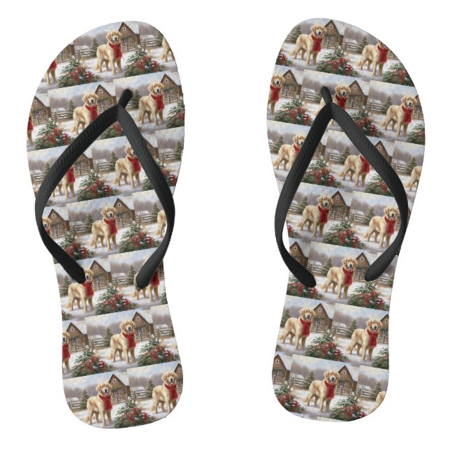 Golden Retriever Dog in Snow Christmas  Flip Flops (Footbed)