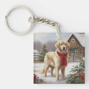 Golden Retriever Dog in Snow Christmas Key Ring