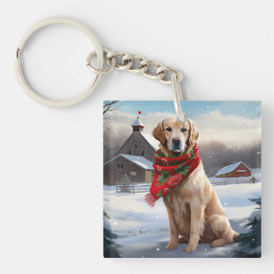 Golden Retriever Dog in Snow Christmas Key Ring