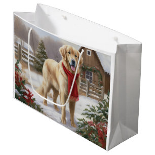 Golden Retriever Dog in Snow Christmas  Large Gift Bag