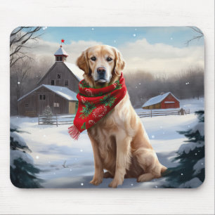 Golden Retriever Dog in Snow Christmas Mouse Mat