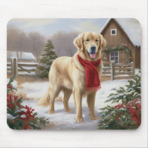 Golden Retriever Dog in Snow Christmas Mouse Mat