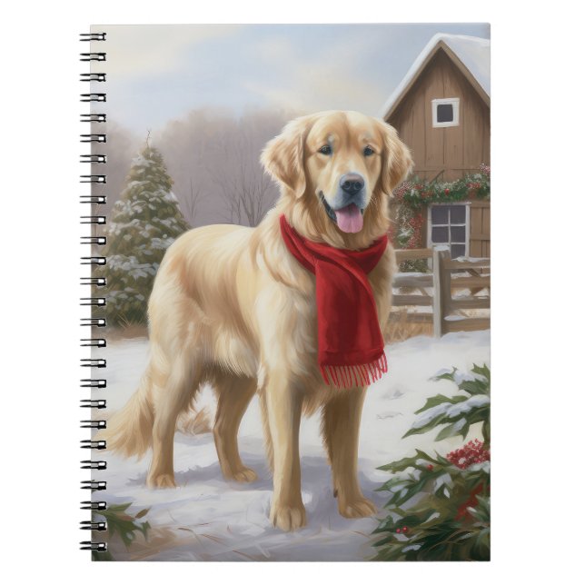 Golden Retriever Dog in Snow Christmas  Notebook (Front)