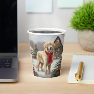 Golden Retriever Dog in Snow Christmas  Paper Cups