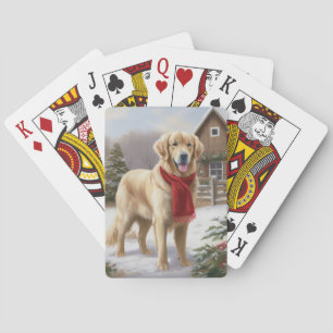 Golden Retriever Dog in Snow Christmas  Playing Cards