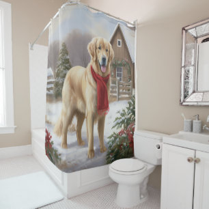 Golden Retriever Dog in Snow Christmas  Shower Curtain