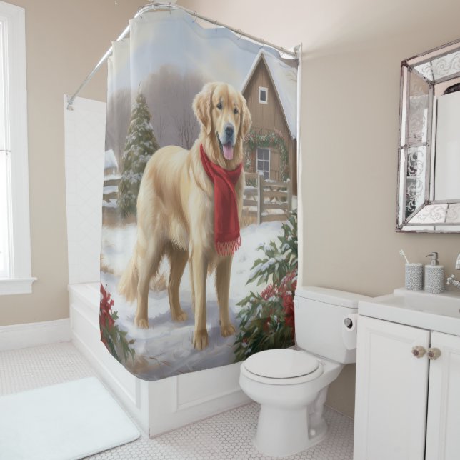Golden Retriever Dog in Snow Christmas  Shower Curtain (In Situ)