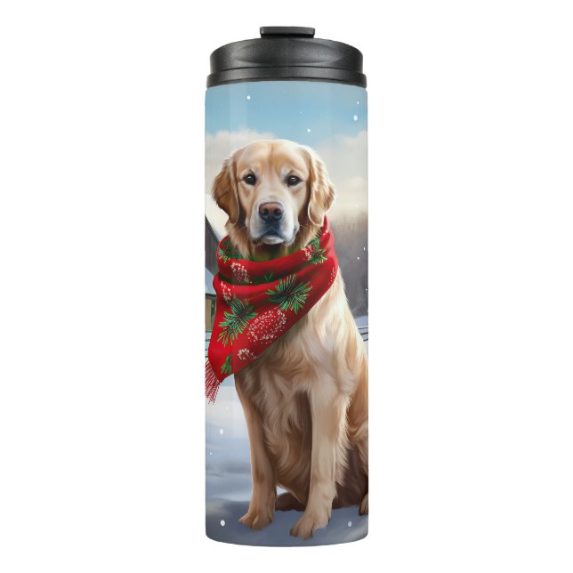 Golden Retriever Dog in Snow Christmas Thermal Tumbler (Front)